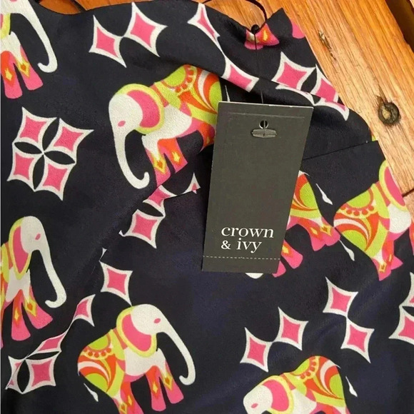 Crown & Ivy Elephant Print Sun Dress Size 20 Sleeveless Shift Summer Ruffle Navy - Picture 11 of 16